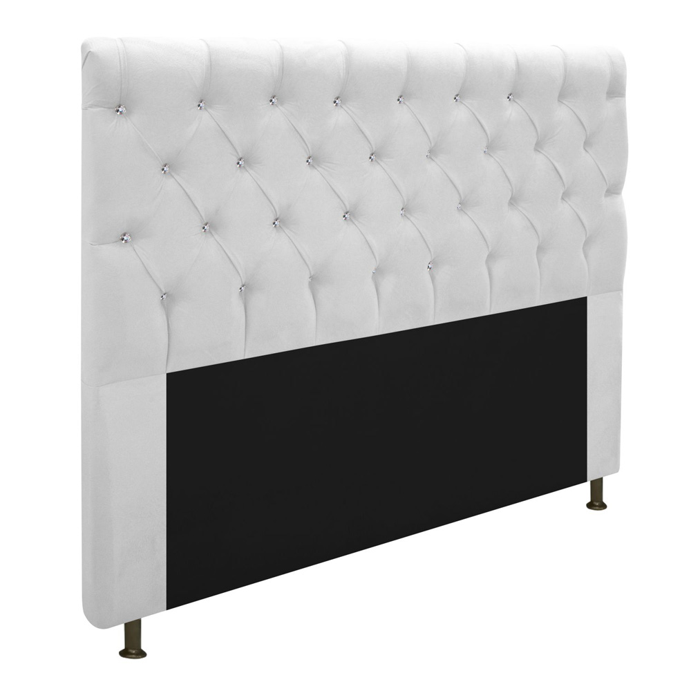 Cabeceira Estofada Cristal 160 cm Queen Size Com Strass Suede Branco - Amarena Móveis