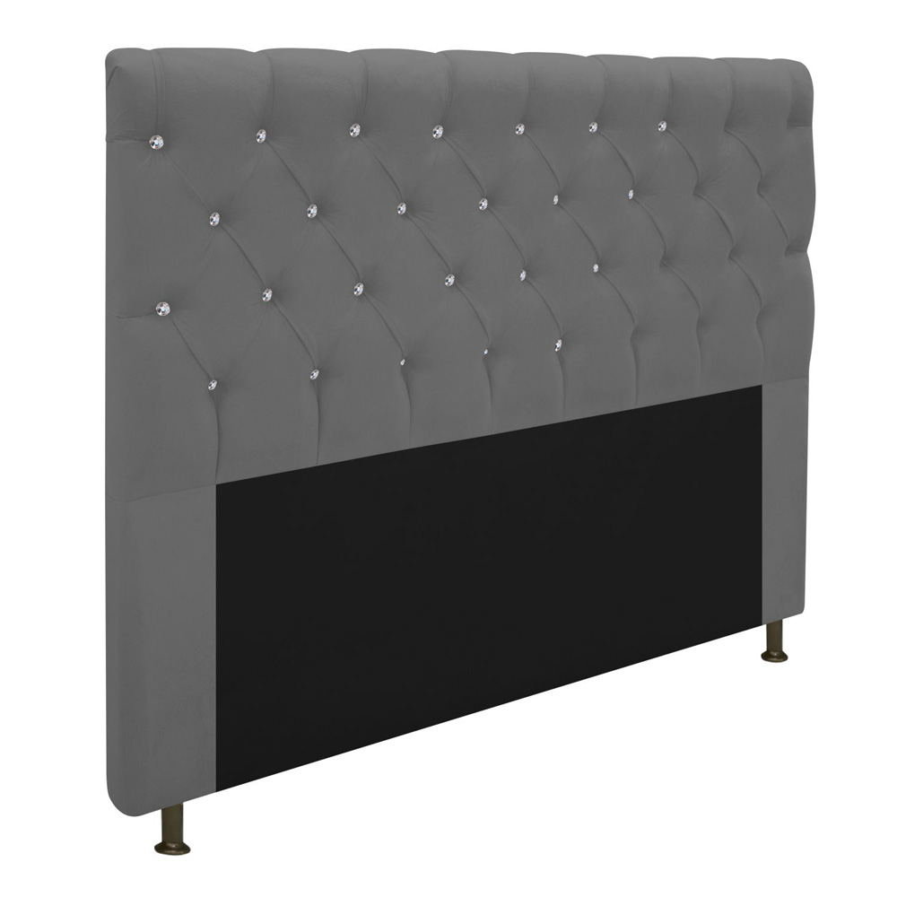 Cabeceira Estofada Cristal 160 cm Queen Size Com Strass Suede Cinza - Amarena Móveis