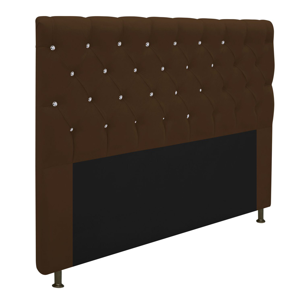 Cabeceira Estofada Cristal 160 cm Queen Size Com Strass Suede Marrom - Amarena Móveis