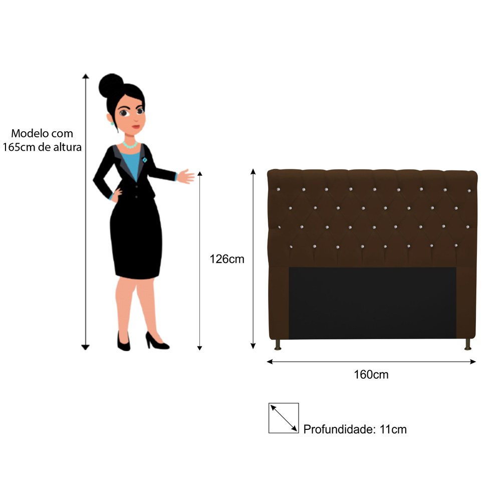 Cabeceira Estofada Cristal 160 cm Queen Size Com Strass Suede Marrom - Amarena Móveis