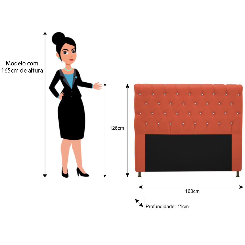 Cabeceira Estofada Cristal 160 cm Queen Size Com Strass Suede Terracota - Amarena Móveis