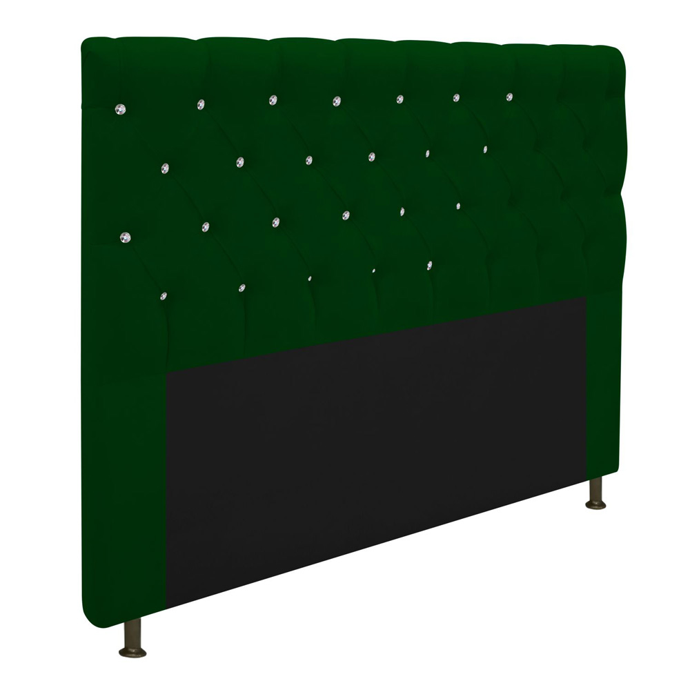 Cabeceira Estofada Cristal 160 cm Queen Size Com Strass Suede Verde - Amarena Móveis