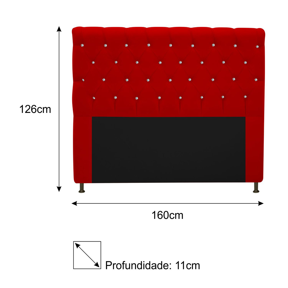 Cabeceira Estofada Cristal 160 cm Queen Size Com Strass Suede Vermelho- Amarena Móveis