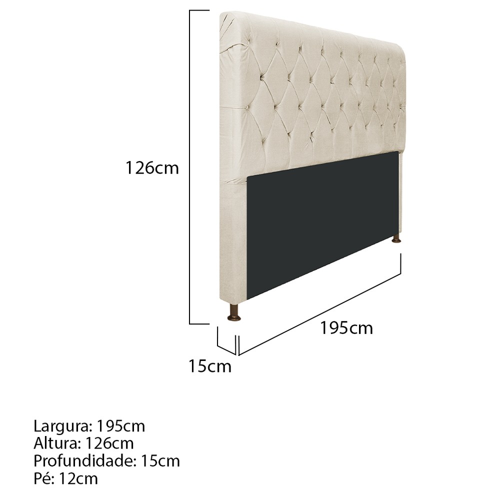 Cabeceira Estofada Cristal 195 cm King Size Com Capitonê Corano Bege - Amarena Móveis