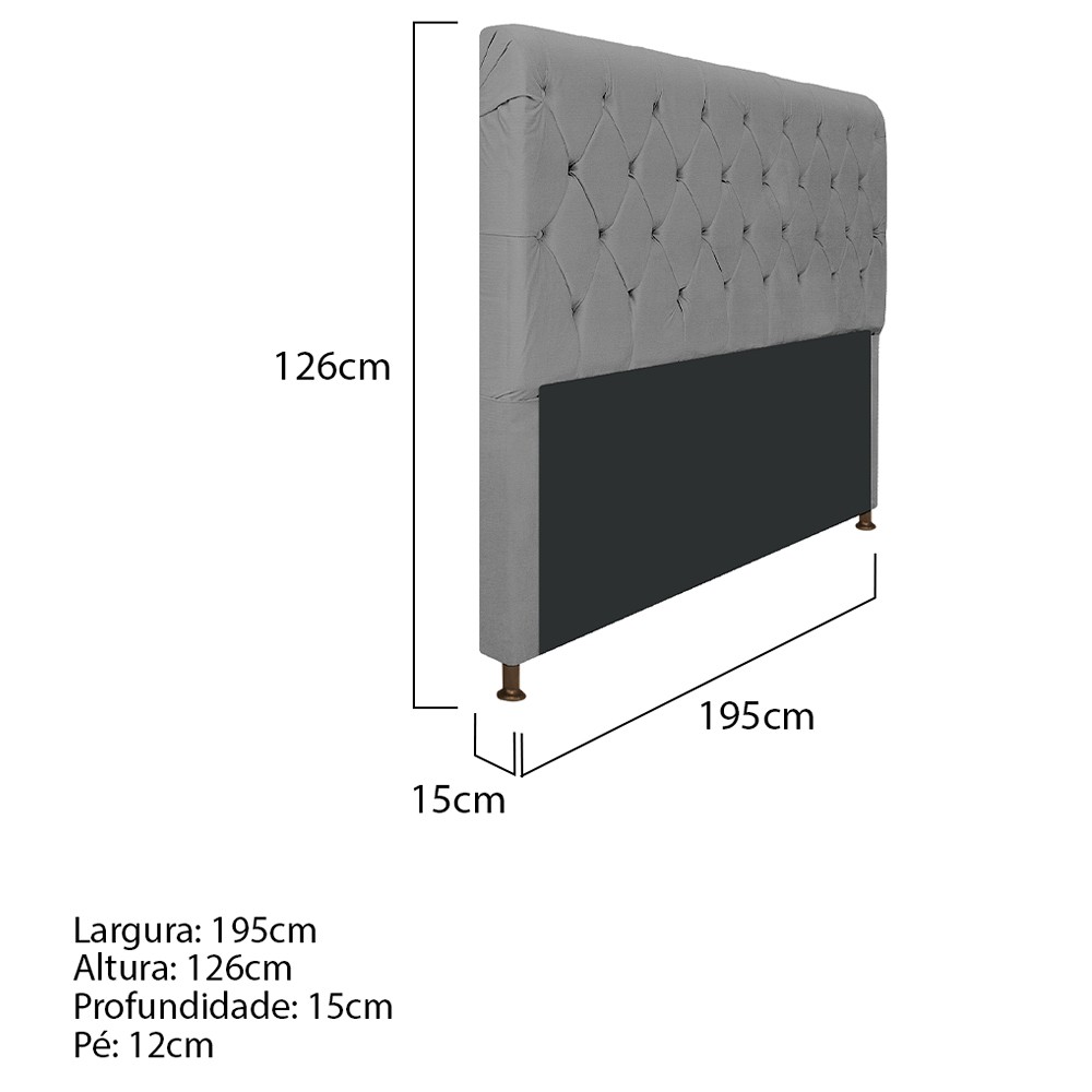Cabeceira Estofada Cristal 195 cm King Size Com Capitonê Corano Cinza - Amarena Móveis