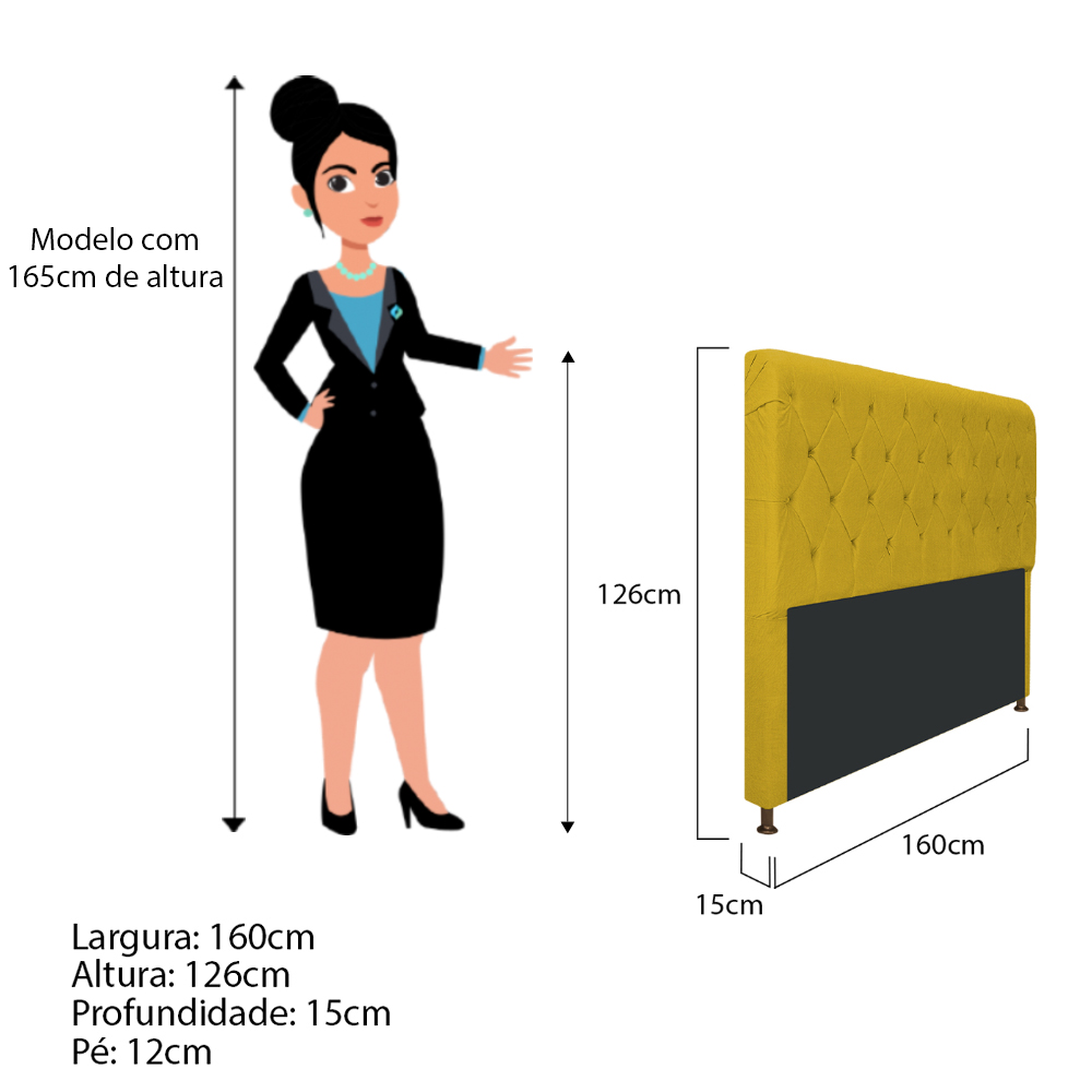 Cabeceira Estofada Cristal 195 cm King Size Com Capitonê Suede Amarelo - Amarena Móveis