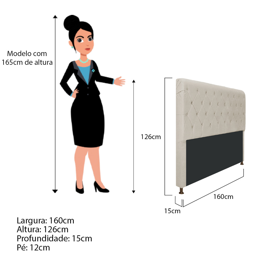 Cabeceira Estofada Cristal 195 cm King Size Com Capitonê Suede Bege - Amarena Móveis