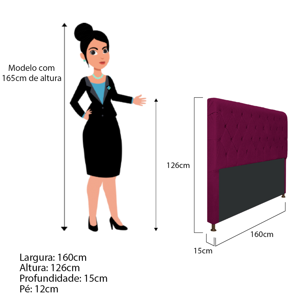 Cabeceira Estofada Cristal 195 cm King Size Com Capitonê Suede Bordô - Amarena Móveis