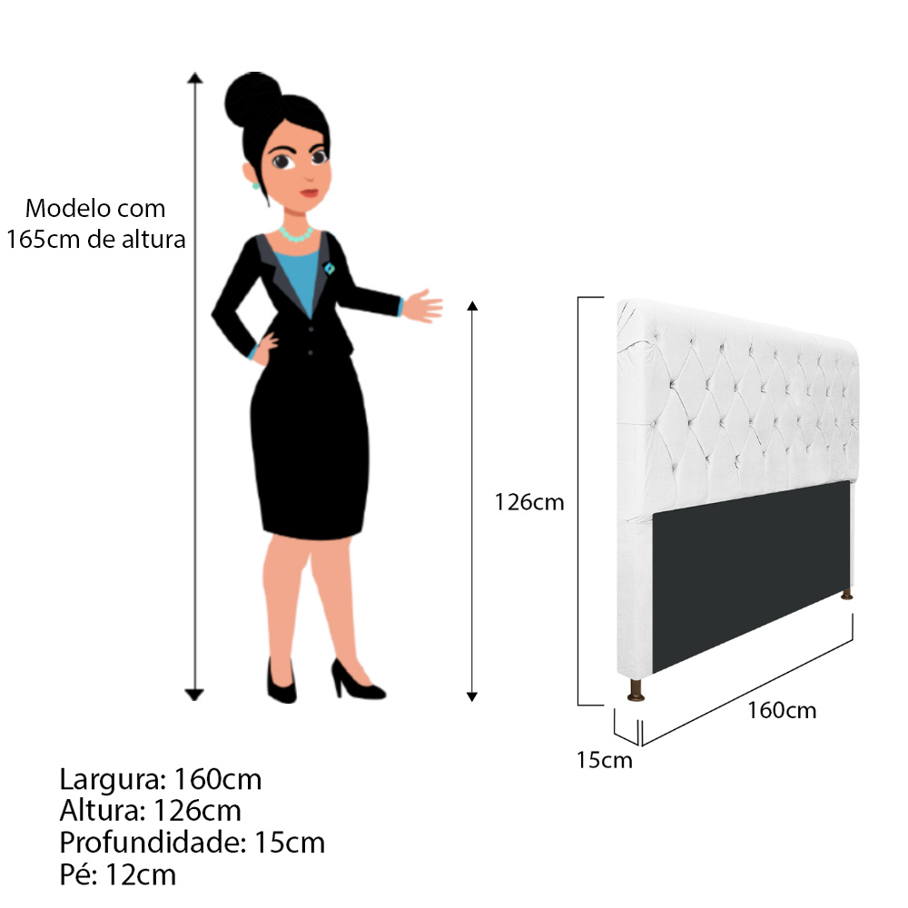 Cabeceira Estofada Cristal 195 cm King Size Com Capitonê Suede Branco - Amarena Móveis
