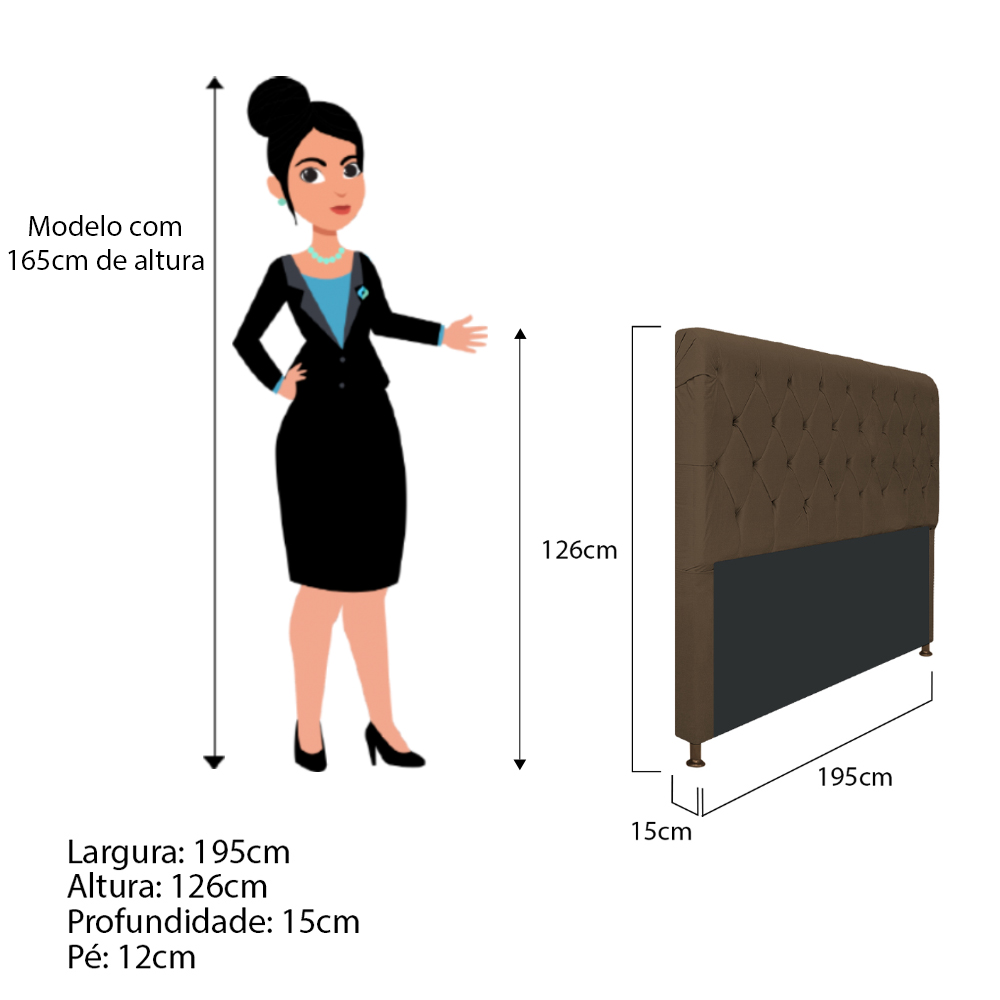 Cabeceira Estofada Cristal 195 cm King Size Com Capitonê Suede Marrom - Amarena Móveis