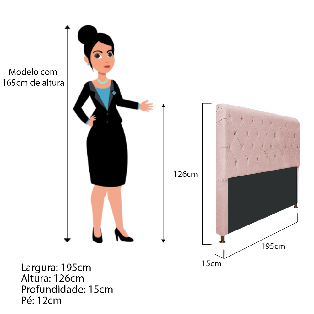 Cabeceira Estofada Cristal 195 cm King Size Com Capitonê Suede Rosê - Amarena Móveis