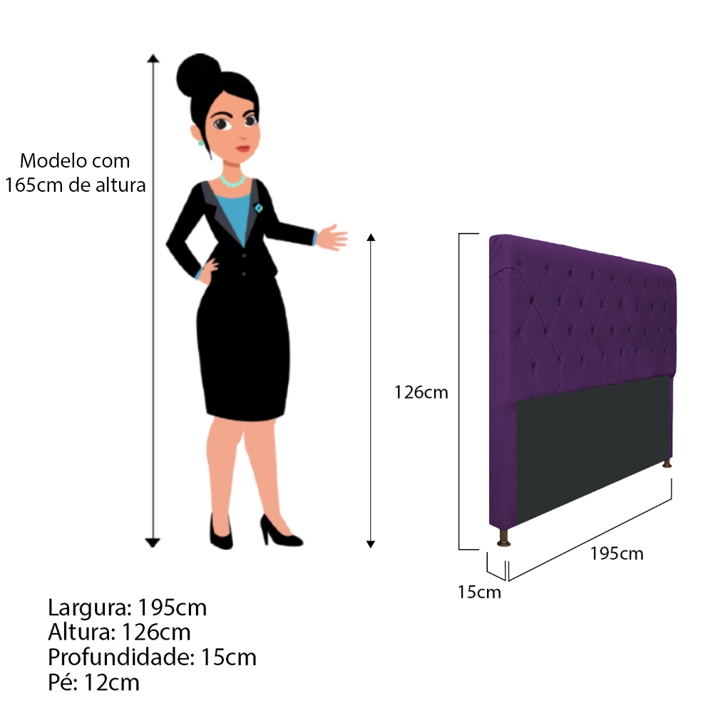 Cabeceira Estofada Cristal 195 cm King Size Com Capitonê Suede Roxo - Amarena Móveis