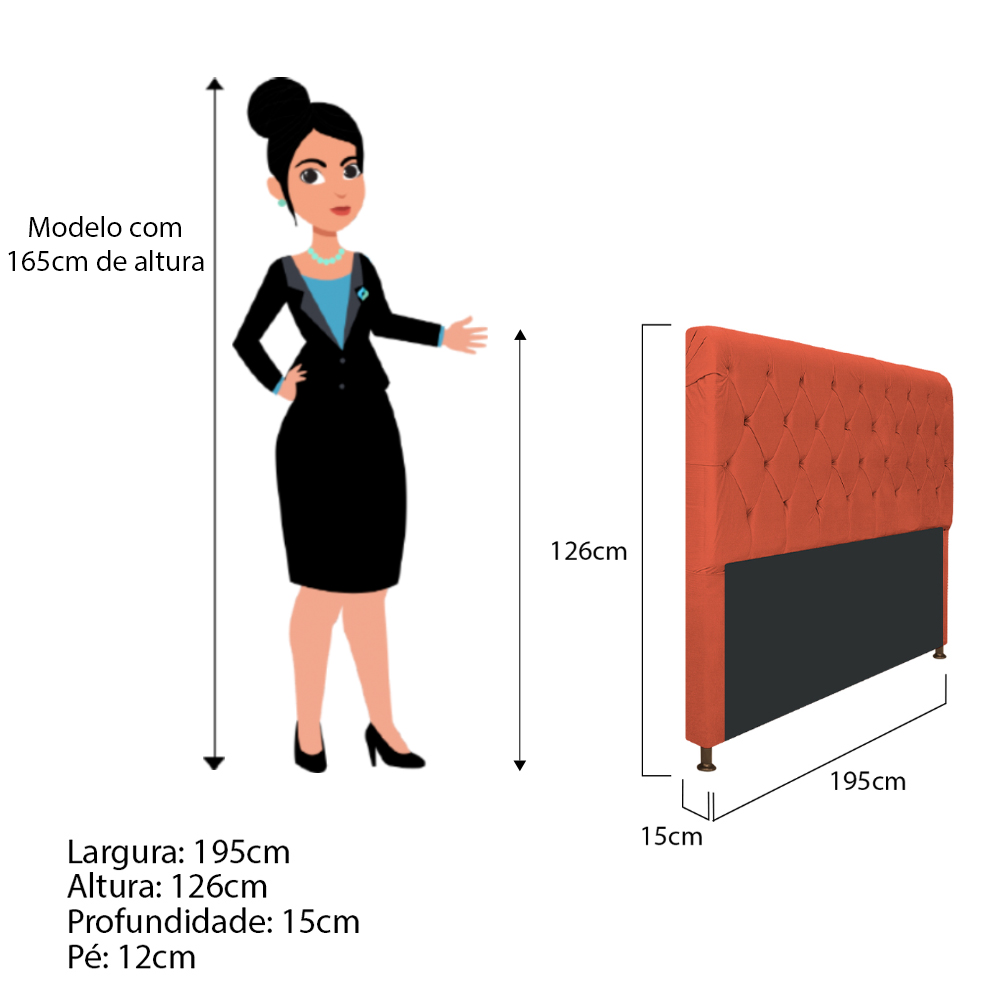Cabeceira Estofada Cristal 195 cm King Size Com Capitonê Suede Terracota - Amarena Móveis