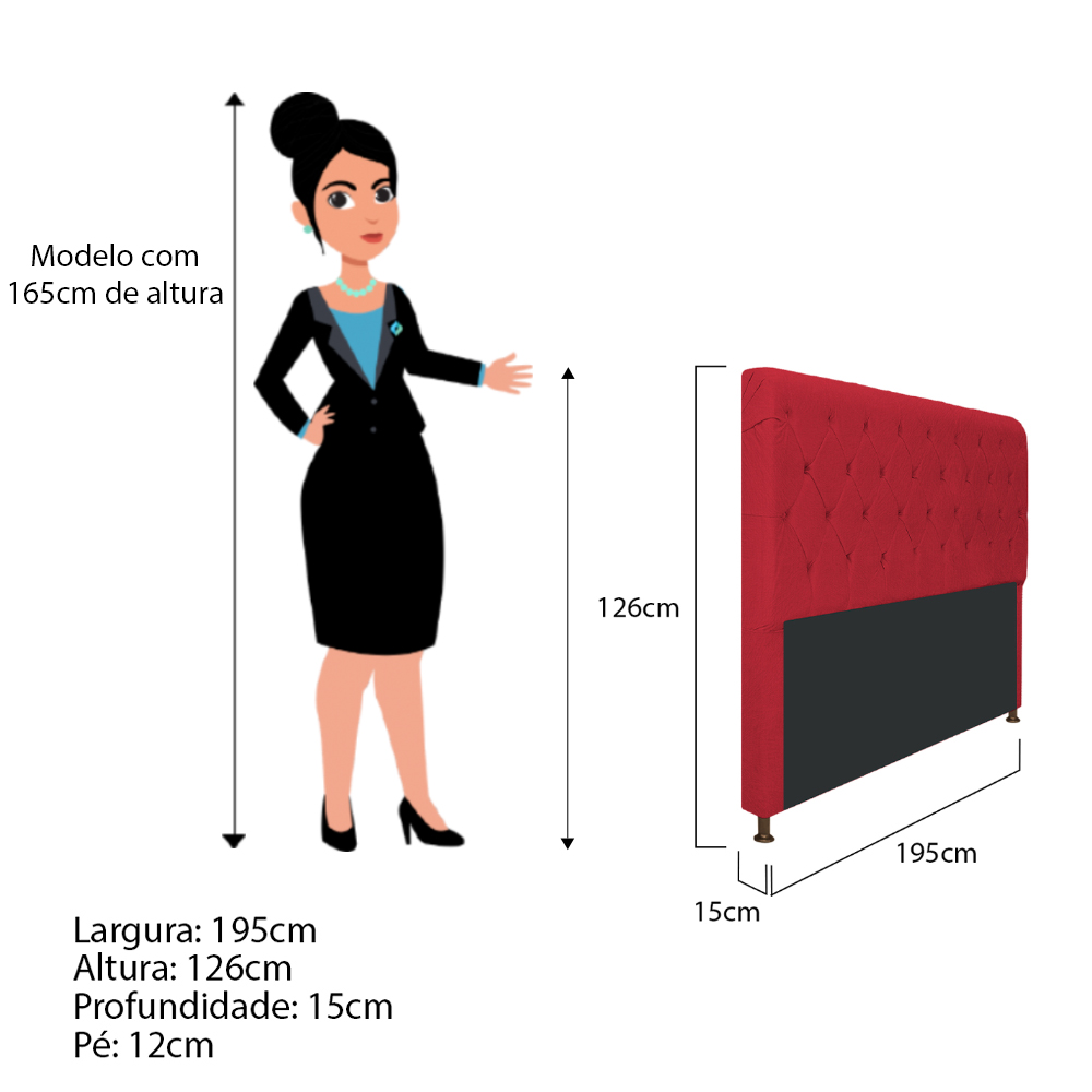 Cabeceira Estofada Cristal 195 cm King Size Com Capitonê Suede Vermelho- Amarena Móveis