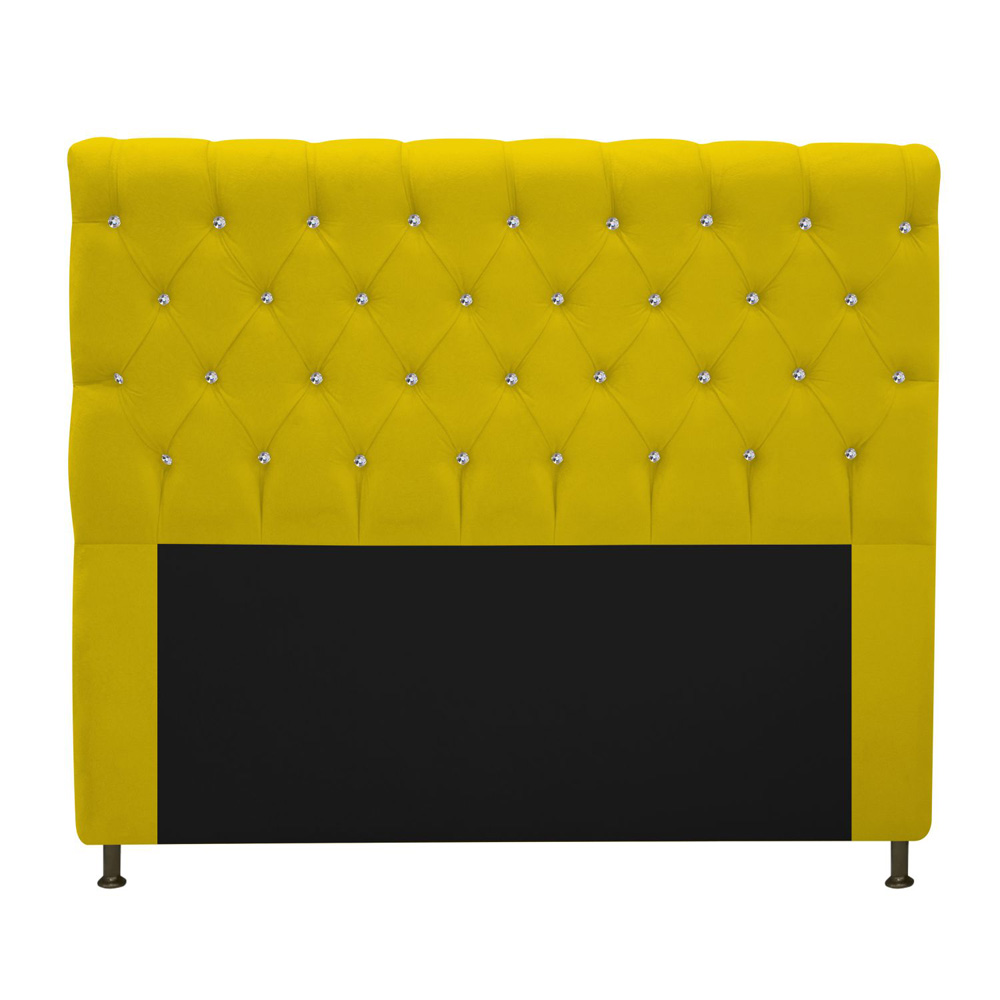Cabeceira Estofada Cristal 195 cm King Size Com Strass Suede Amarelo - Amarena Móveis