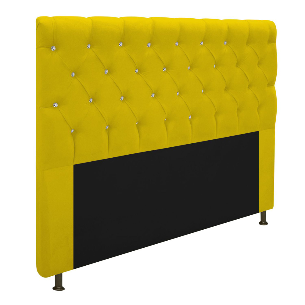 Cabeceira Estofada Cristal 195 cm King Size Com Strass Suede Amarelo - Amarena Móveis