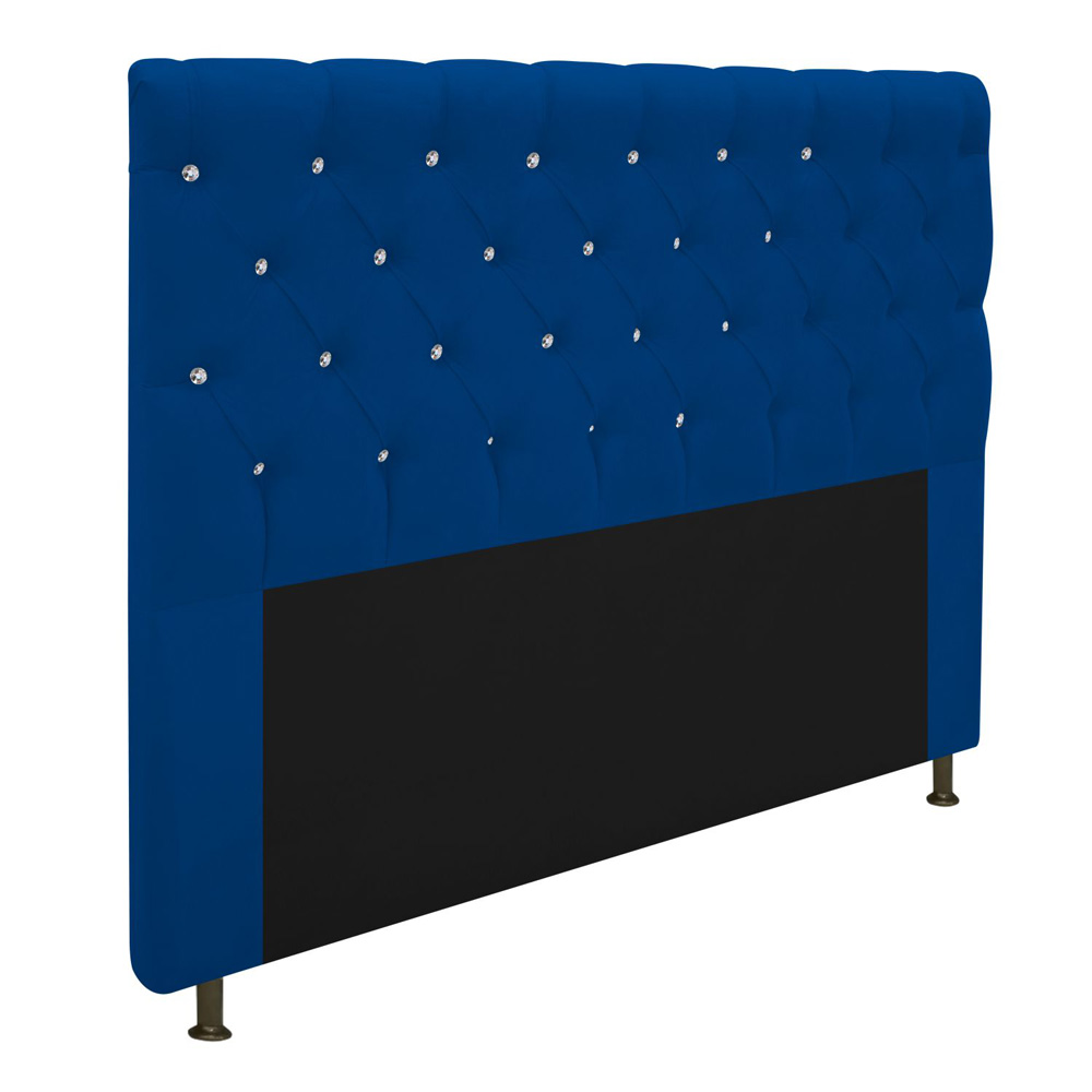 Cabeceira Estofada Cristal 195 cm King Size Com Strass Suede Azul Marinho - Amarena Móveis