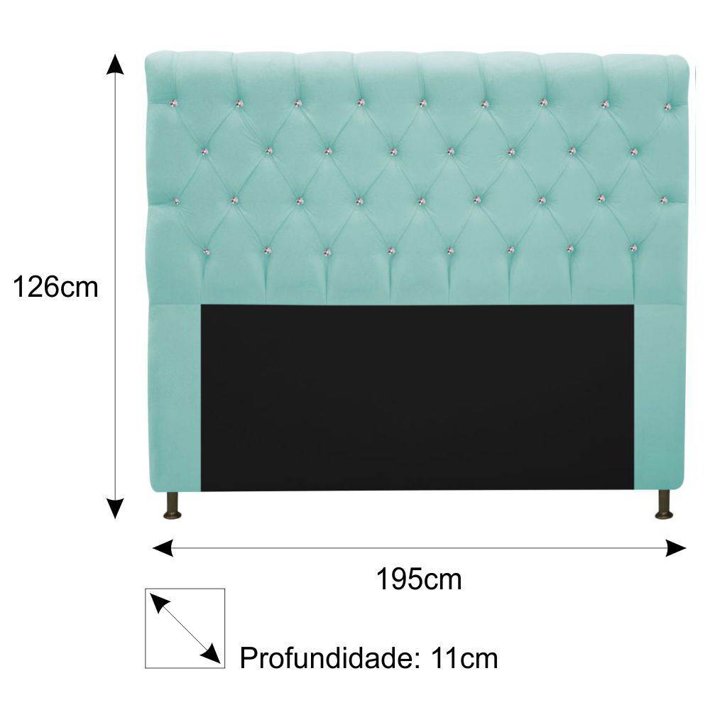 Cabeceira Estofada Cristal 195 cm King Size Com Strass Suede Azul Tiffany - Amarena Móveis