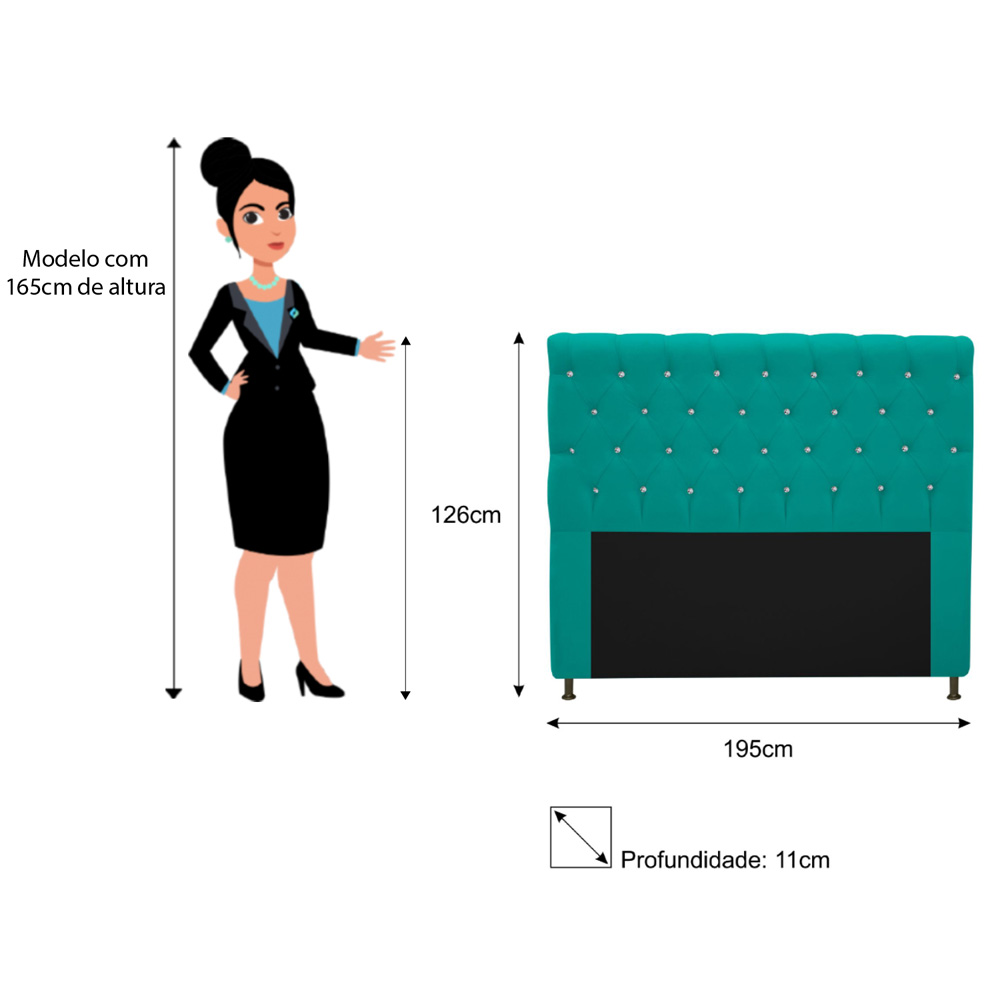 Cabeceira Estofada Cristal 195 cm King Size Com Strass Suede Azul Turquesa - Amarena Móveis