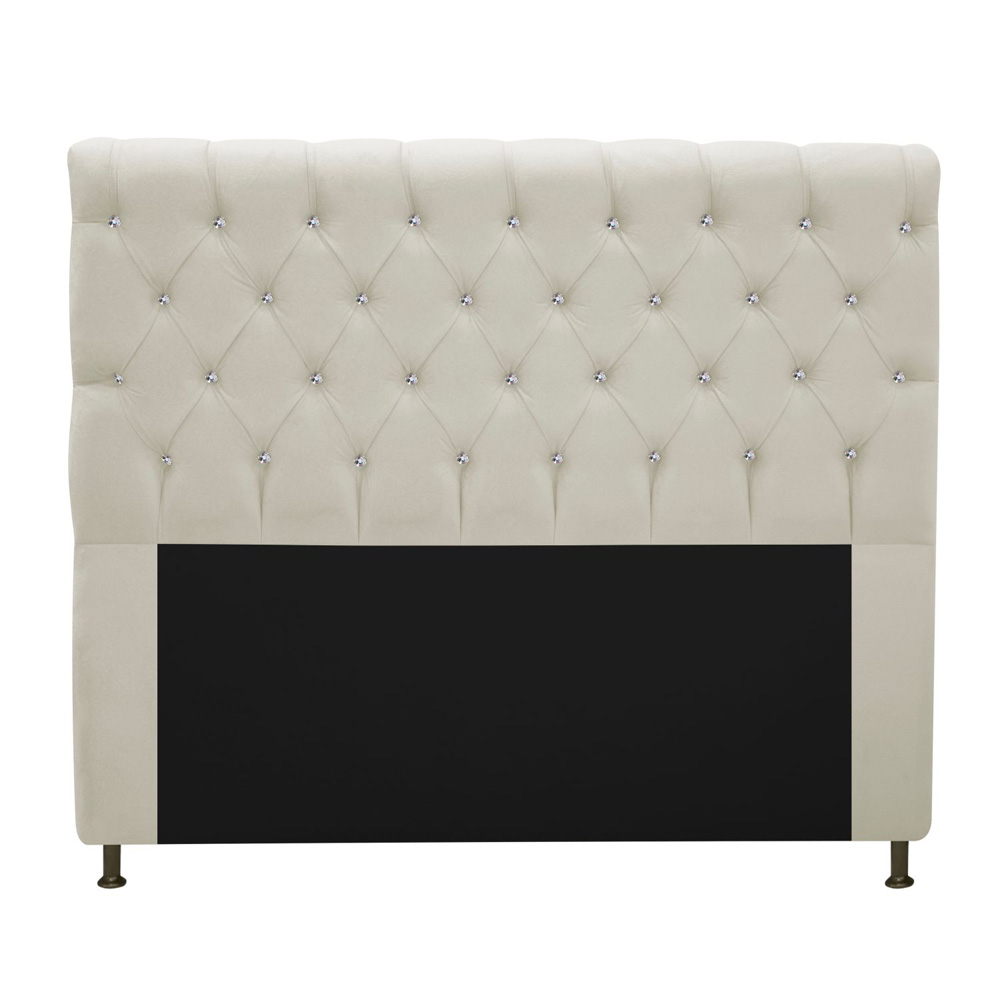 Cabeceira Estofada Cristal 195 cm King Size Com Strass Suede Bege - Amarena Móveis