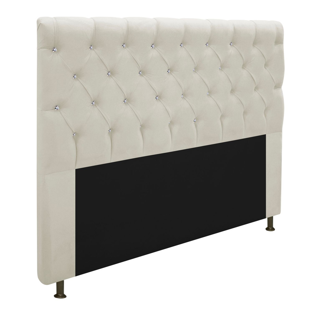 Cabeceira Estofada Cristal 195 cm King Size Com Strass Suede Bege - Amarena Móveis