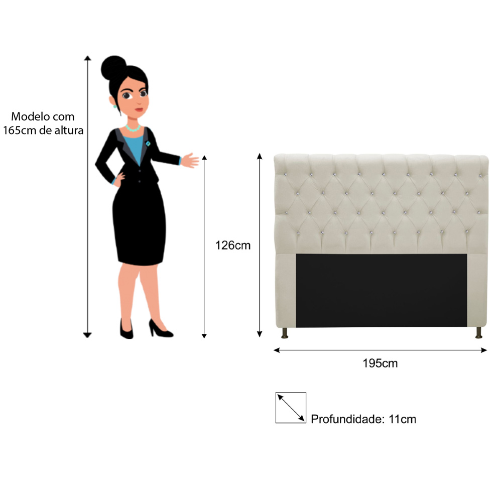 Cabeceira Estofada Cristal 195 cm King Size Com Strass Suede Bege - Amarena Móveis