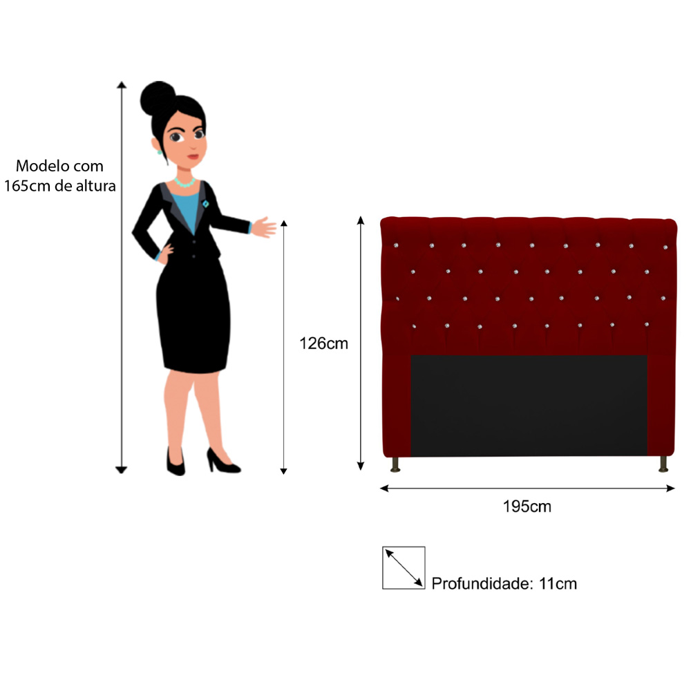 Cabeceira Estofada Cristal 195 cm King Size Com Strass Suede Bordô - Amarena Móveis