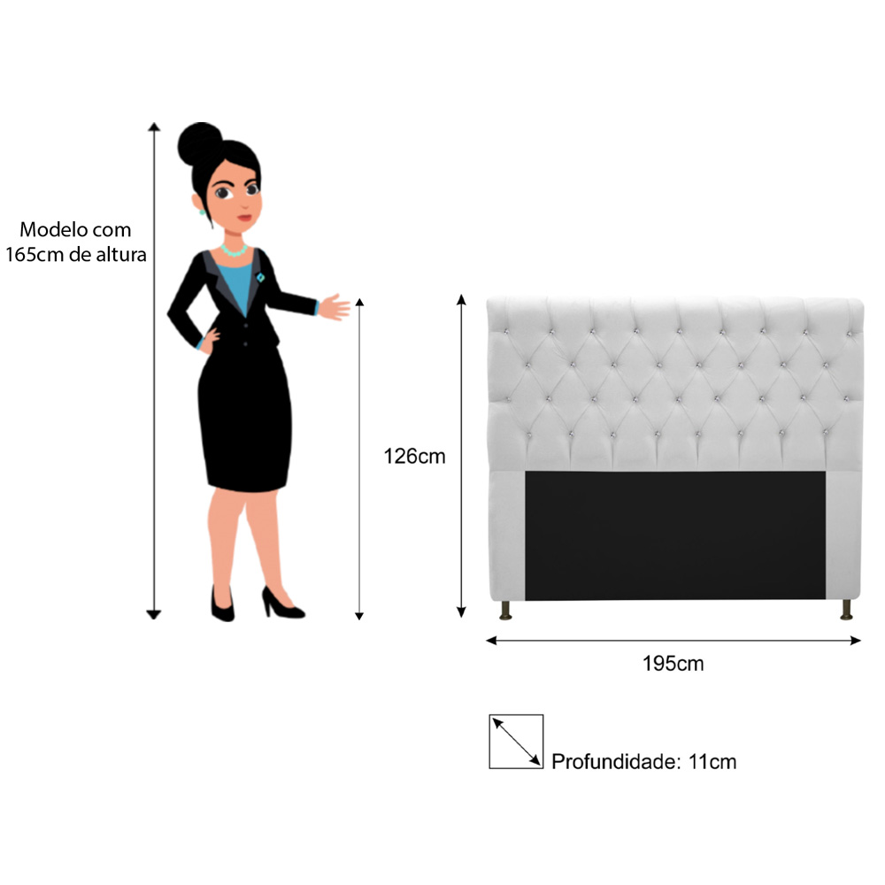 Cabeceira Estofada Cristal 195 cm King Size Com Strass Suede Branco - Amarena Móveis