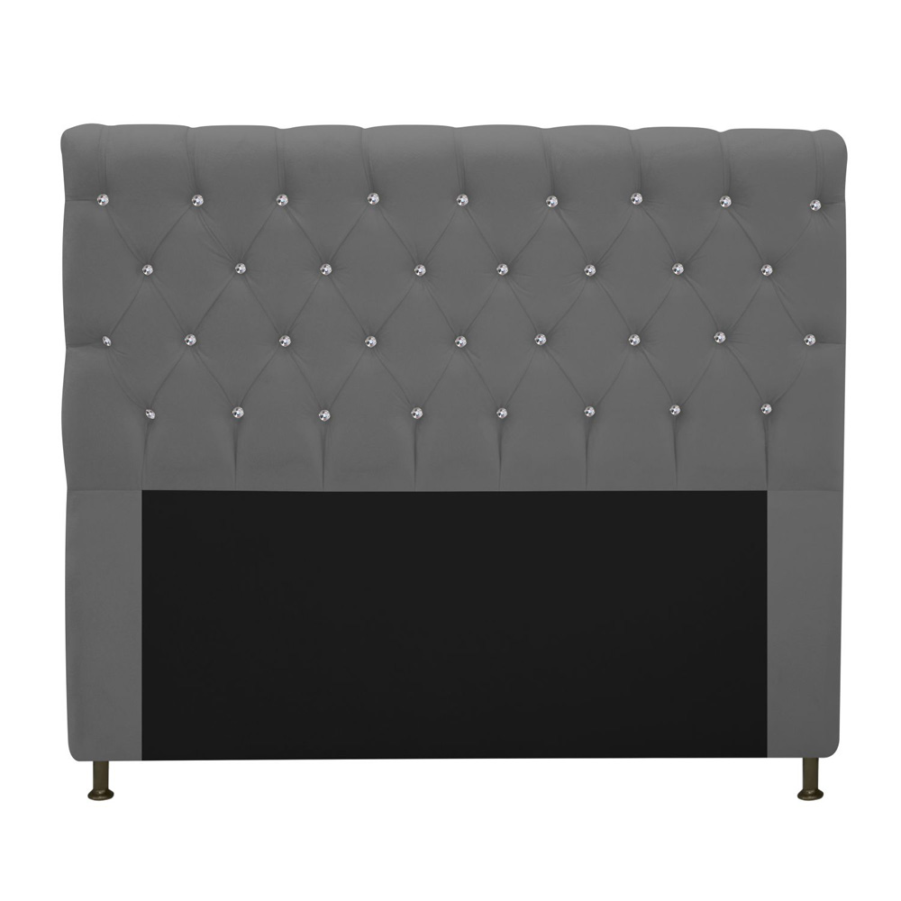 Cabeceira Estofada Cristal 195 cm King Size Com Strass Suede Cinza - Amarena Móveis