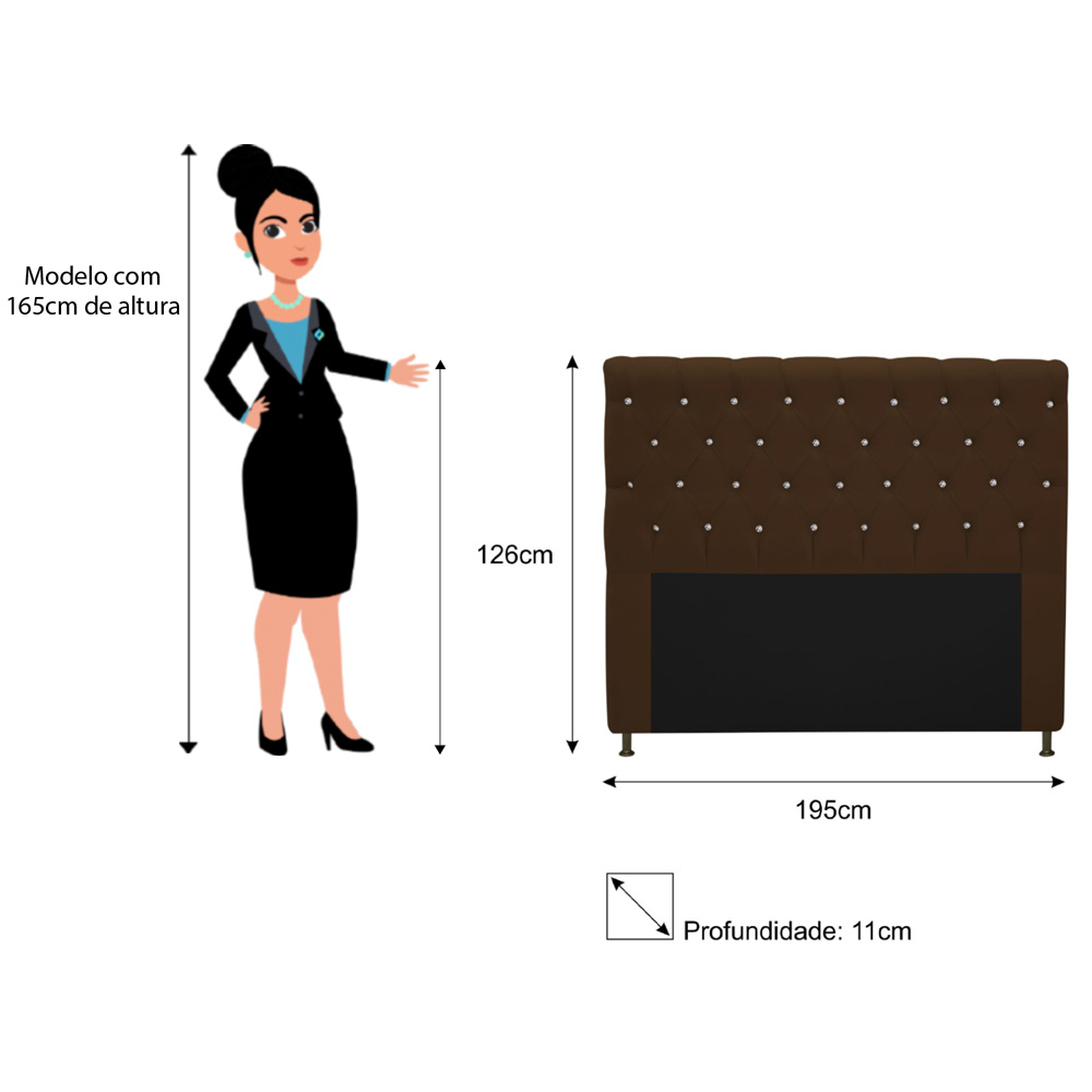 Cabeceira Estofada Cristal 195 cm King Size Com Strass Suede Marrom - Amarena Móveis