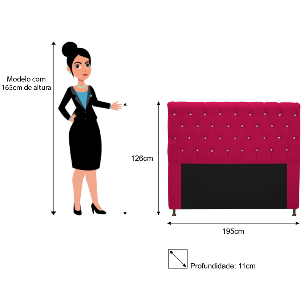 Cabeceira Estofada Cristal 195 cm King Size Com Strass Suede Pink - Amarena Móveis