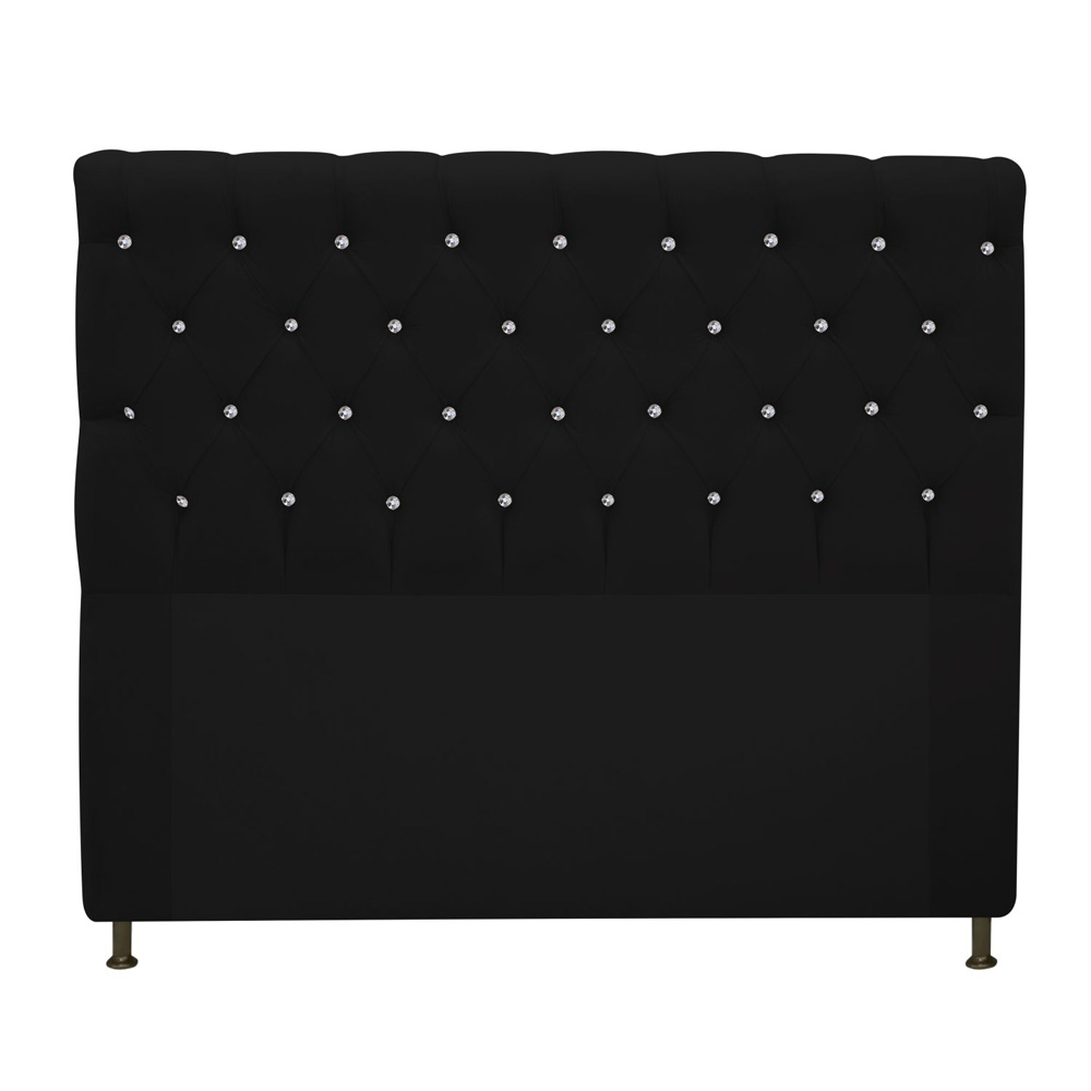Cabeceira Estofada Cristal 195 cm King Size Com Strass Suede Preto - Amarena Móveis