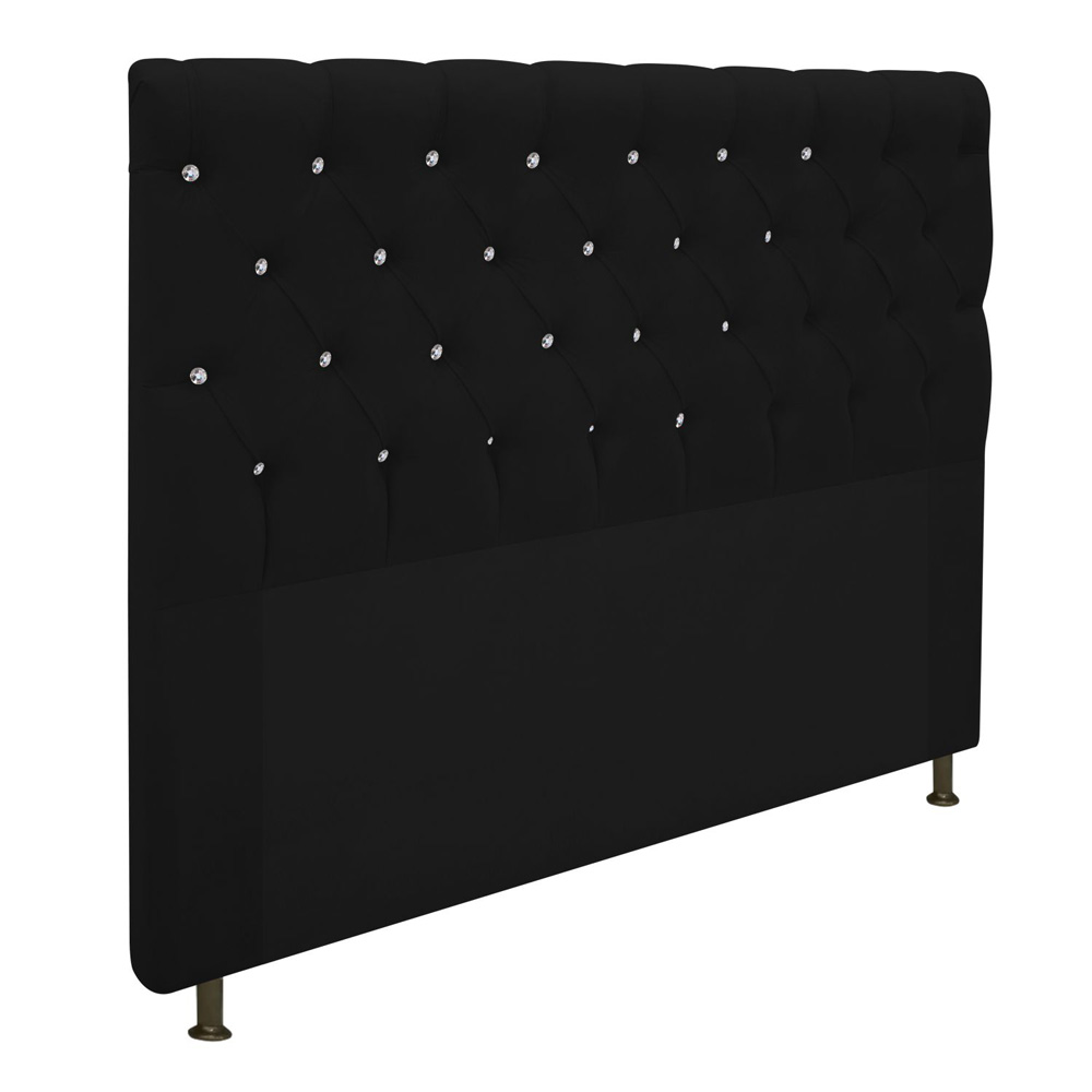 Cabeceira Estofada Cristal 195 cm King Size Com Strass Suede Preto - Amarena Móveis