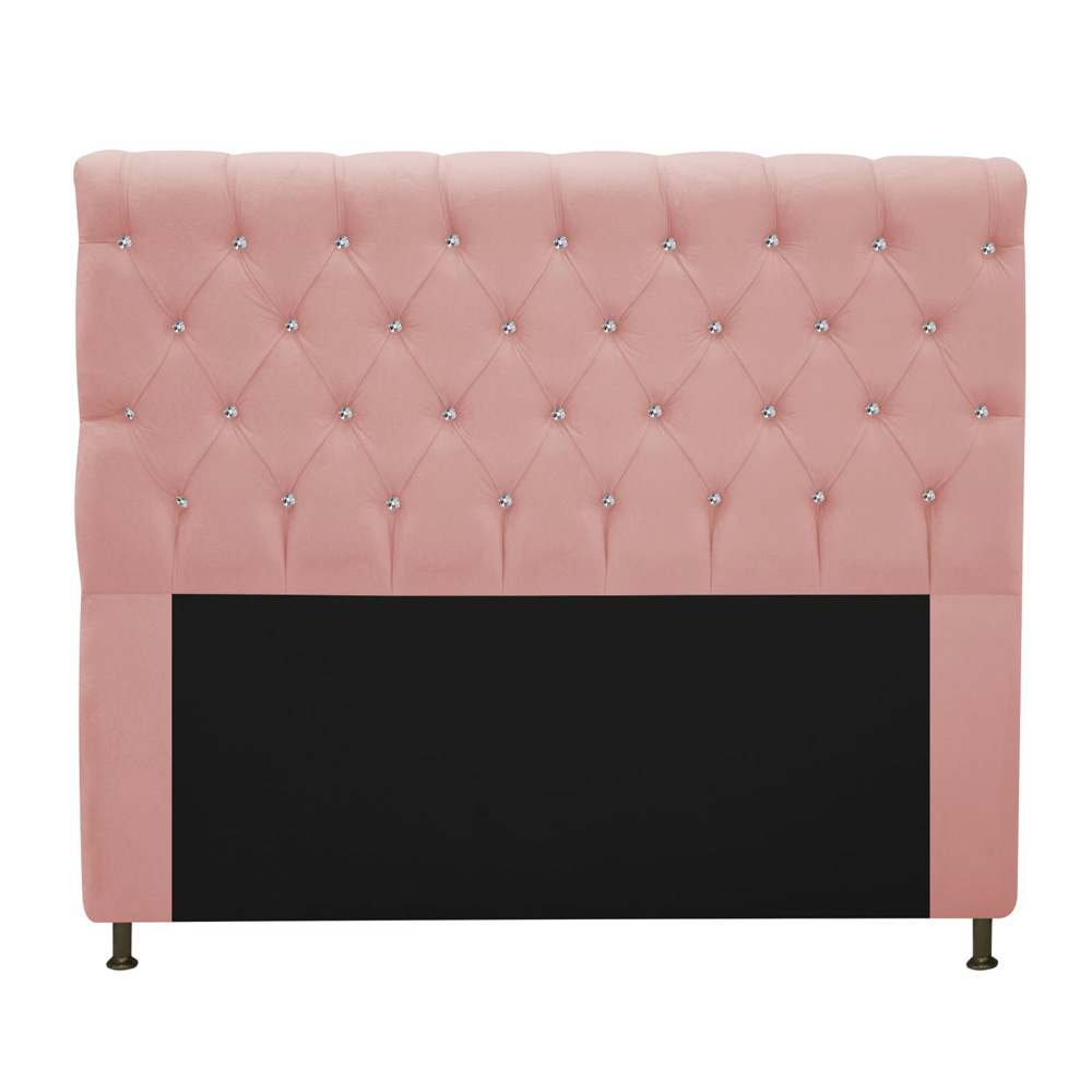 Cabeceira Estofada Cristal 195 cm King Size Com Strass Suede Rosê - Amarena Móveis
