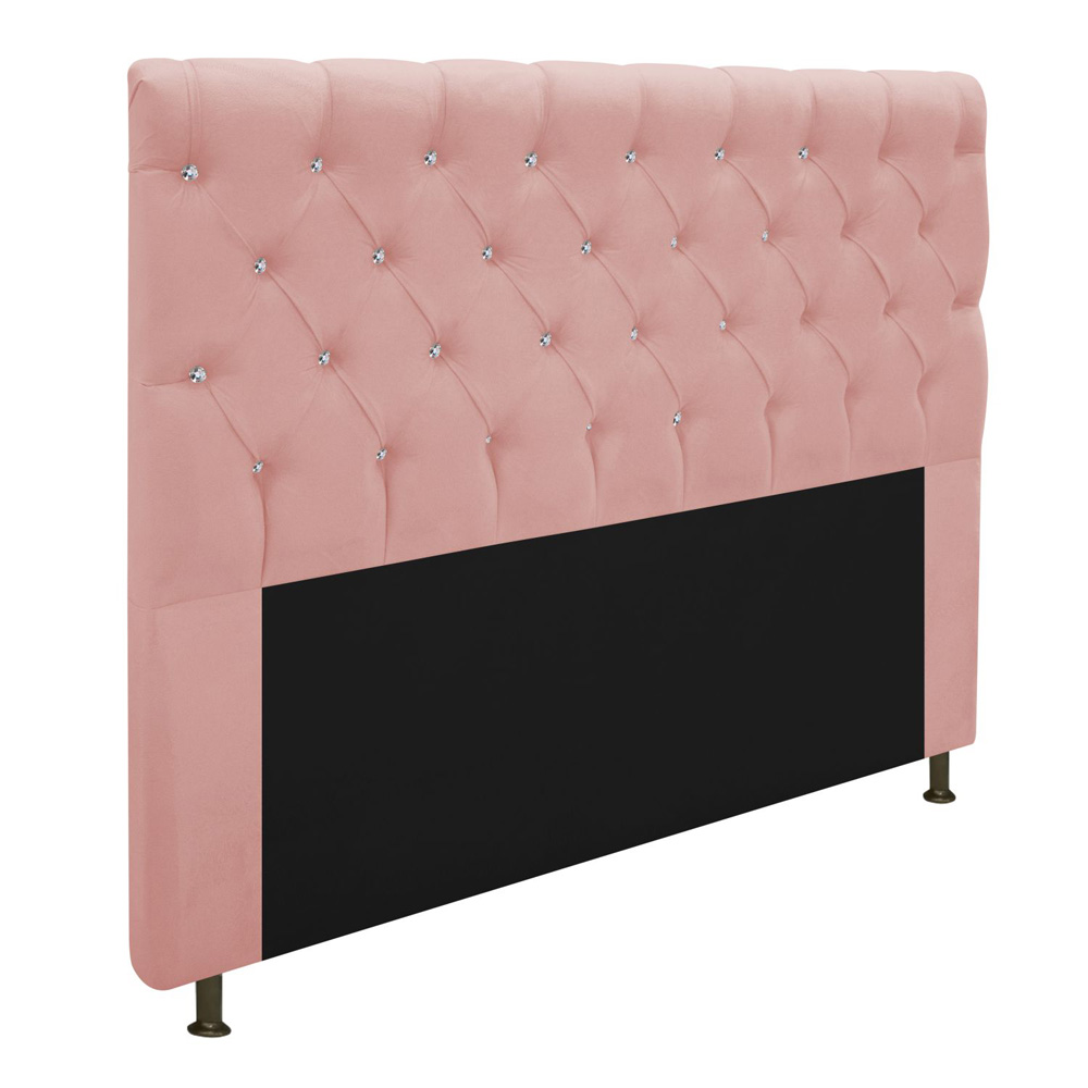 Cabeceira Estofada Cristal 195 cm King Size Com Strass Suede Rosê - Amarena Móveis