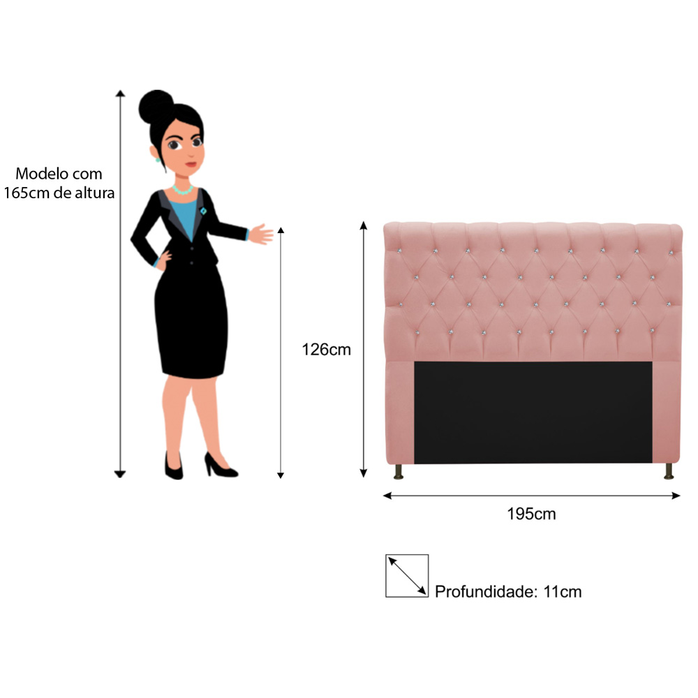 Cabeceira Estofada Cristal 195 cm King Size Com Strass Suede Rosê - Amarena Móveis