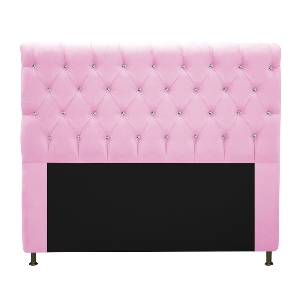Cabeceira Estofada Cristal 195 cm King Size Com Strass Suede Rosa Bebê - Amarena Móveis