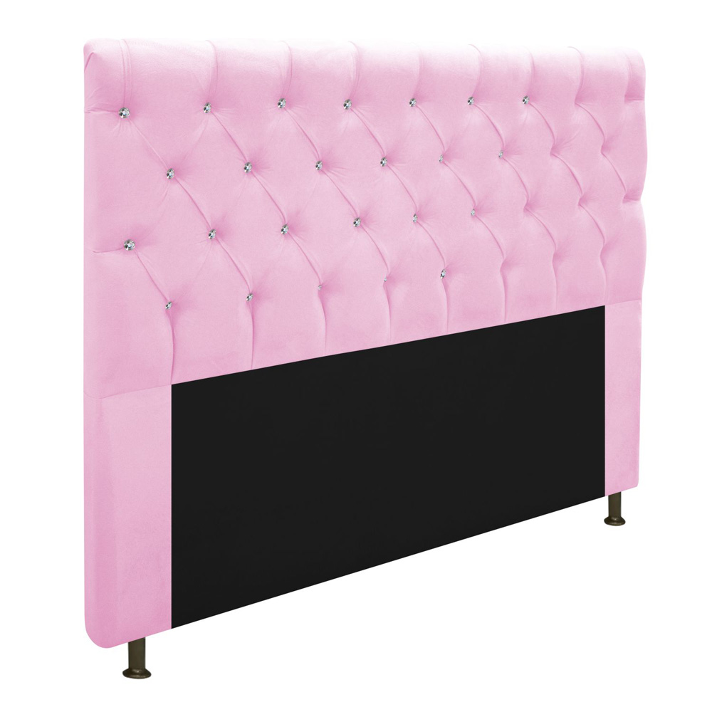 Cabeceira Estofada Cristal 195 cm King Size Com Strass Suede Rosa Bebê - Amarena Móveis
