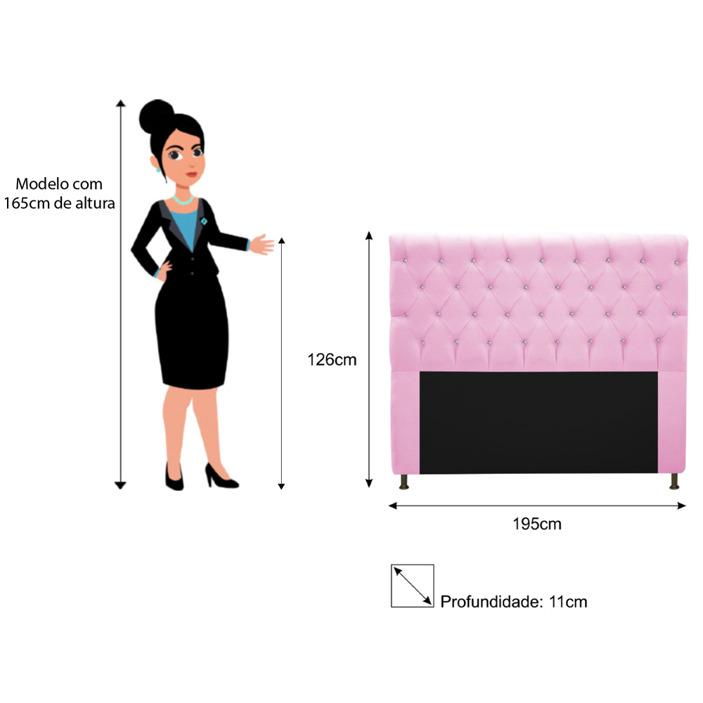 Cabeceira Estofada Cristal 195 cm King Size Com Strass Suede Rosa Bebê - Amarena Móveis