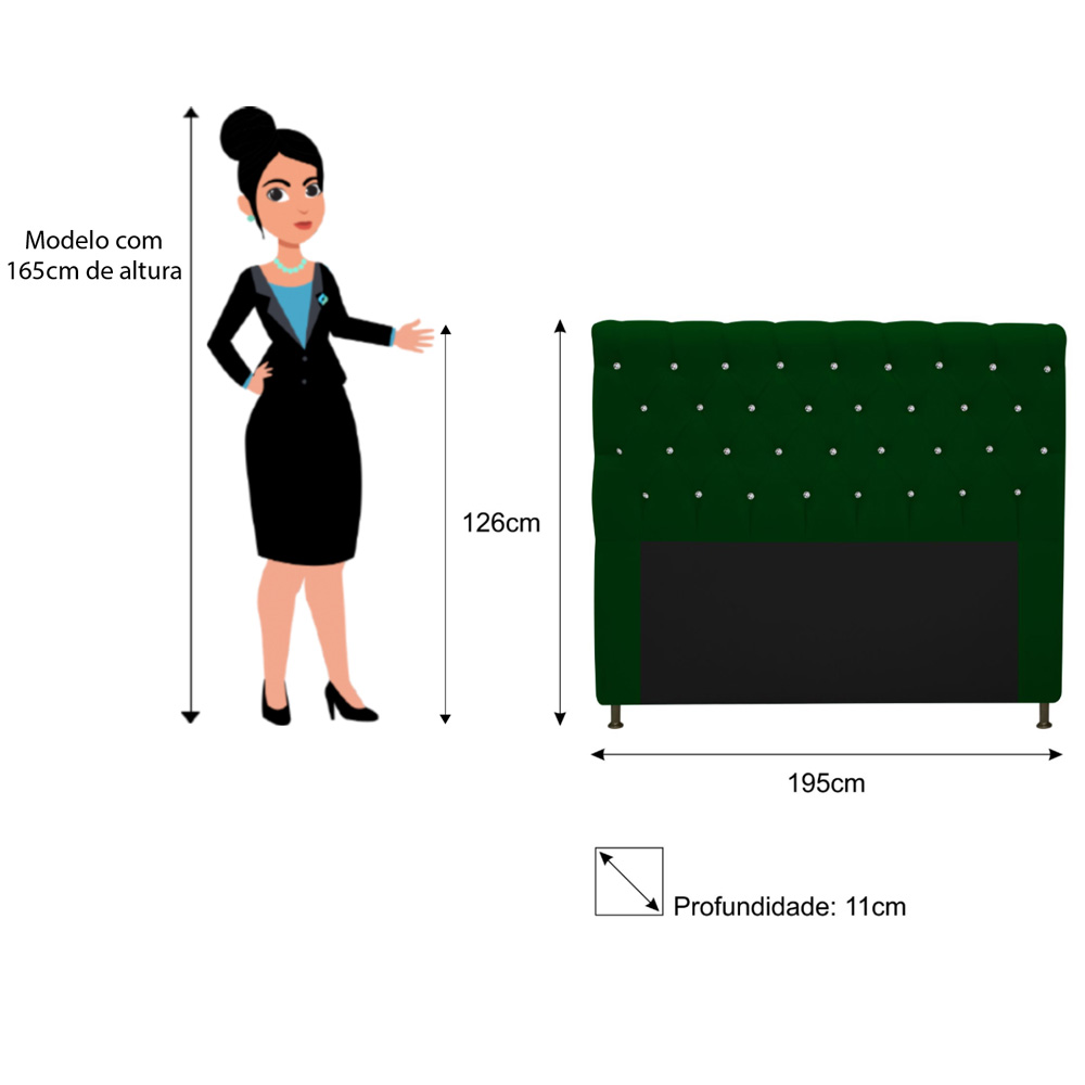 Cabeceira Estofada Cristal 195 cm King Size Com Strass Suede Verde - Amarena Móveis