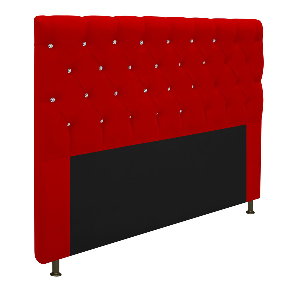 Cabeceira Estofada Cristal 195 cm King Size Com Strass Suede Vermelho- Amarena Móveis