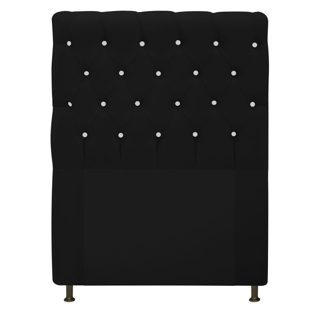 Cabeceira Estofada Cristal 90 cm Solteiro Com Strass  Suede Preto - Amarena Móveis