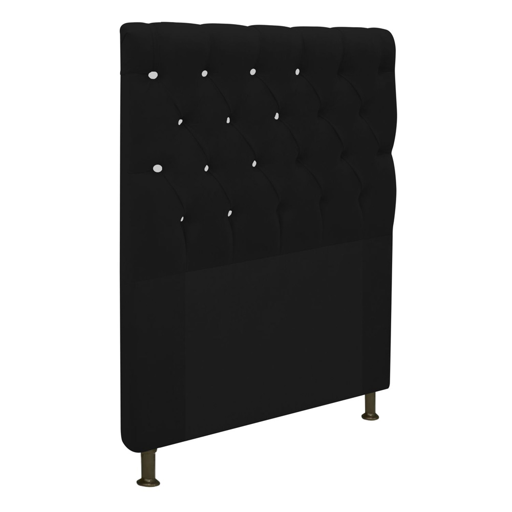 Cabeceira Estofada Cristal 90 cm Solteiro Com Strass  Suede Preto - Amarena Móveis