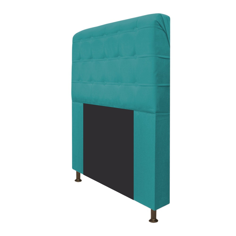 Cabeceira Estofada Dama 140 cm Casal Com Botonê  Suede Azul Turquesa - Amarena Móveis