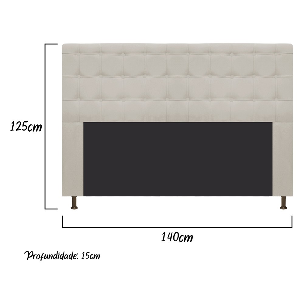 Cabeceira Estofada Dama 140 cm Casal Com Botonê  Suede Bege - Amarena Móveis
