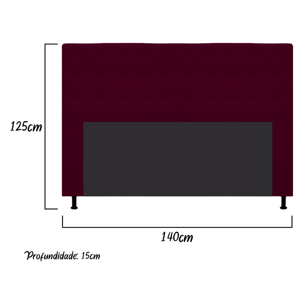 Cabeceira Estofada Dama 140 cm Casal Com Botonê  Suede Bordô - Amarena Móveis