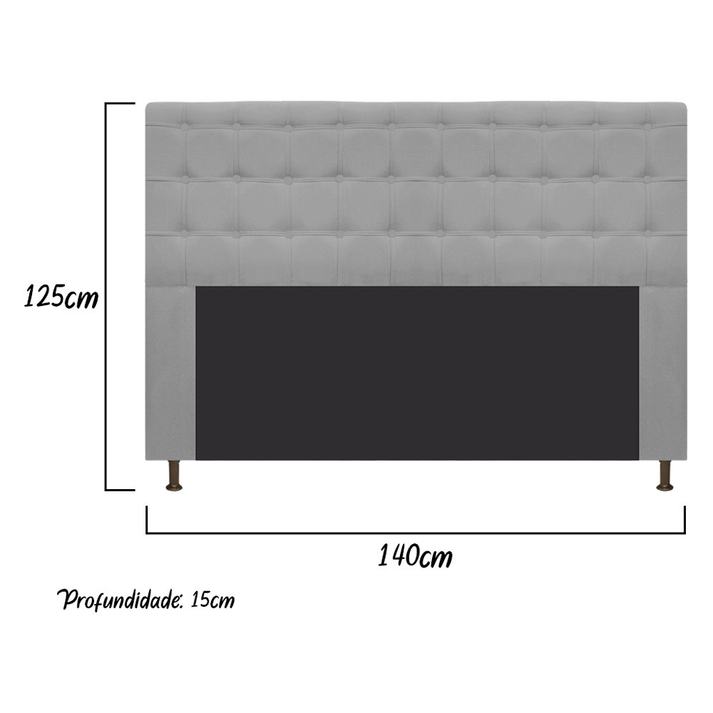 Cabeceira Estofada Dama 140 cm Casal Com Botonê  Suede Cinza - Amarena Móveis