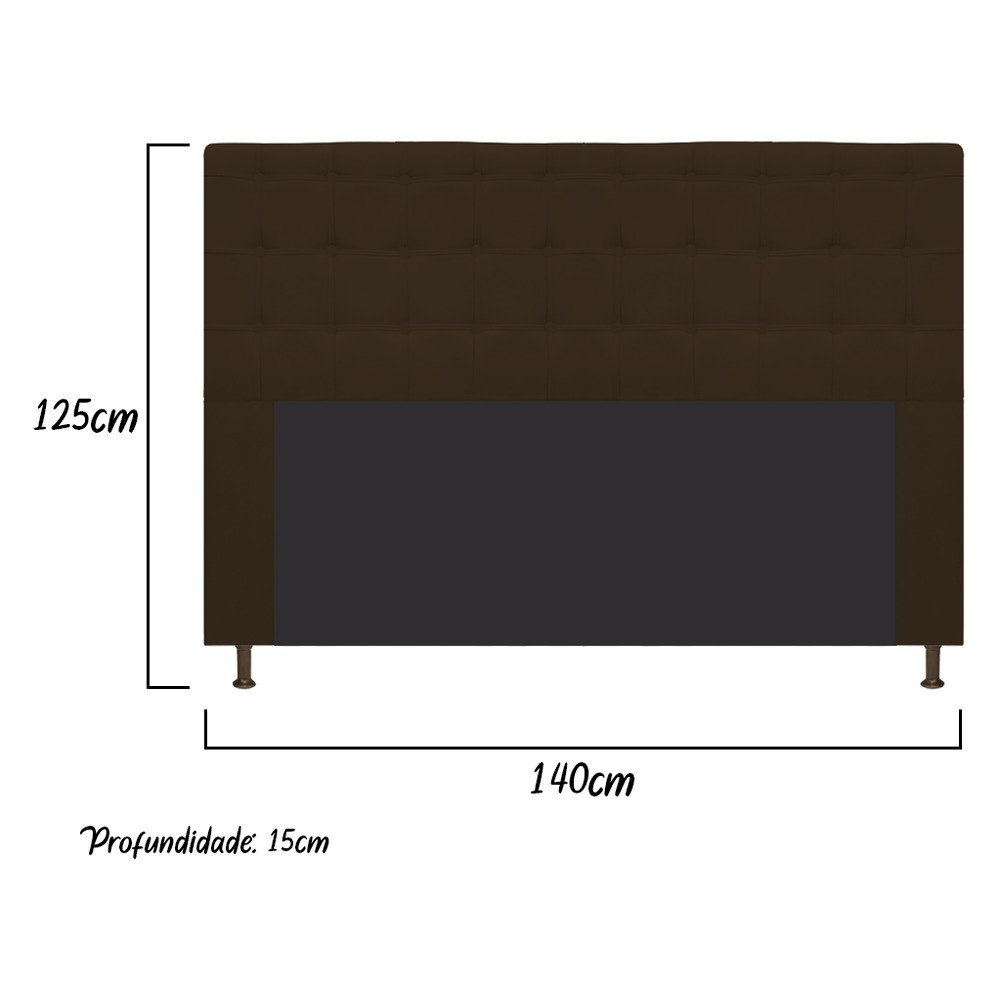 Cabeceira Estofada Dama 140 cm Casal Com Botonê  Suede Marrom - Amarena Móveis