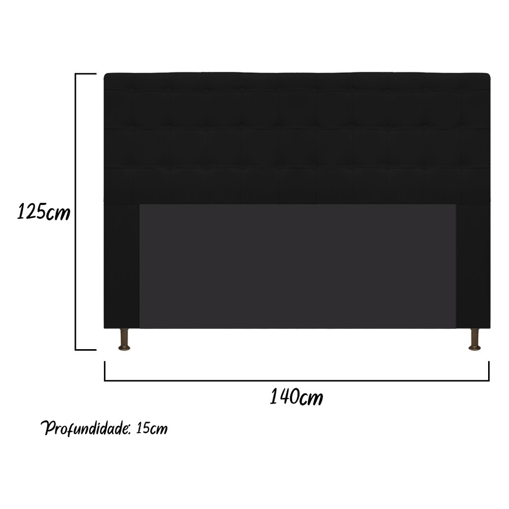 Cabeceira Estofada Dama 140 cm Casal Com Botonê  Suede Preto - Amarena Móveis
