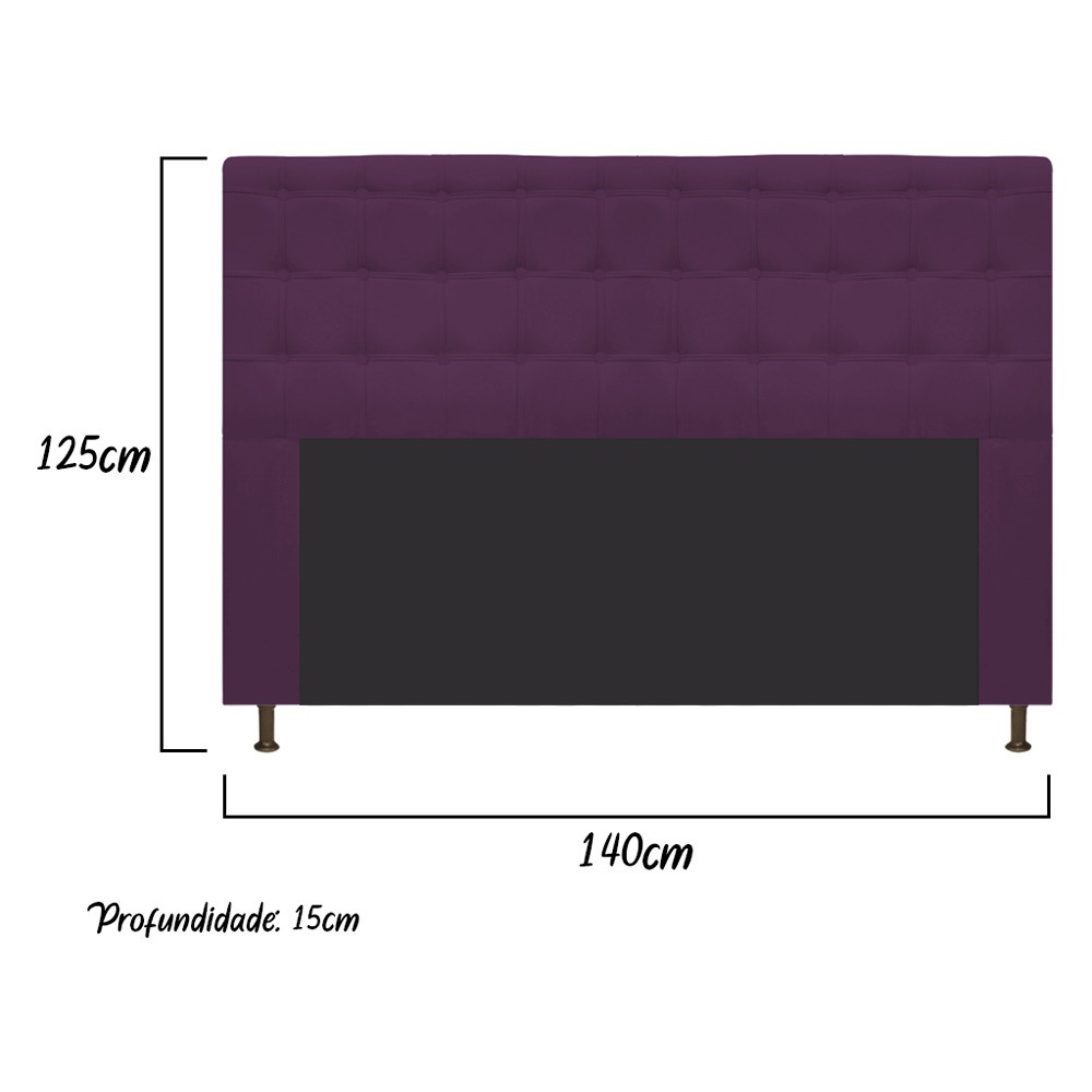 Cabeceira Estofada Dama 140 cm Casal Com Botonê  Suede Roxo - Amarena Móveis